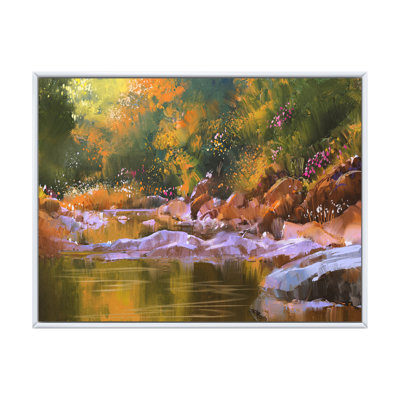 " River Lines With Stones In Beautiful Forest " Painting Print