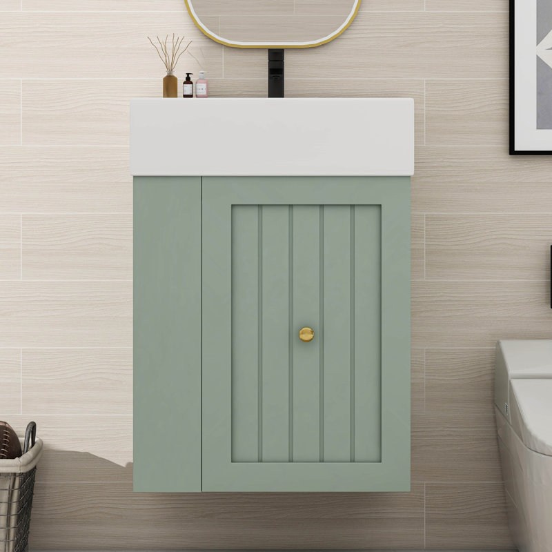 Petit meuble-lavabo flottant de 20 pouces, armoire murale avec lavabo, Vert