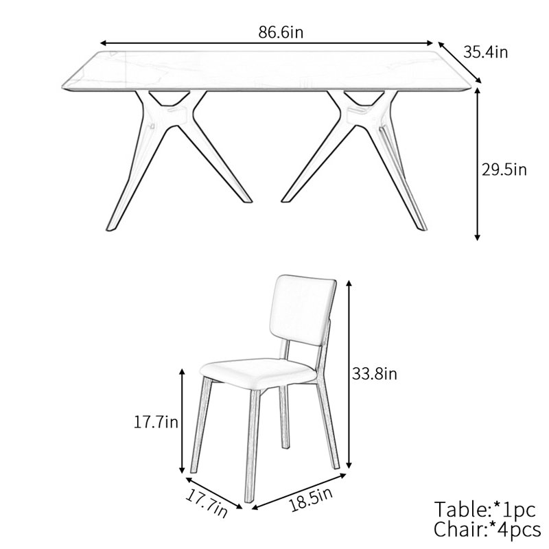 Ensemble de table de salle à manger de luxe européen à lumière simple, 29.5"H x 86.6"L x 35.4"W