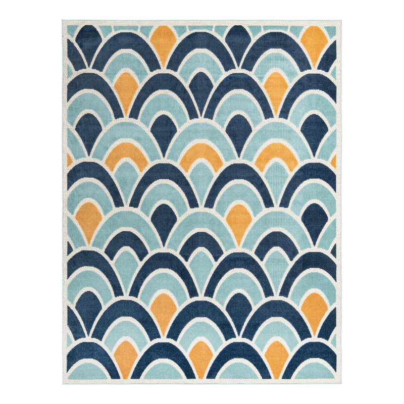 Tapis intérieur / extérieur Hayworth - bleu, Rectangle 9 pi x 12 pi