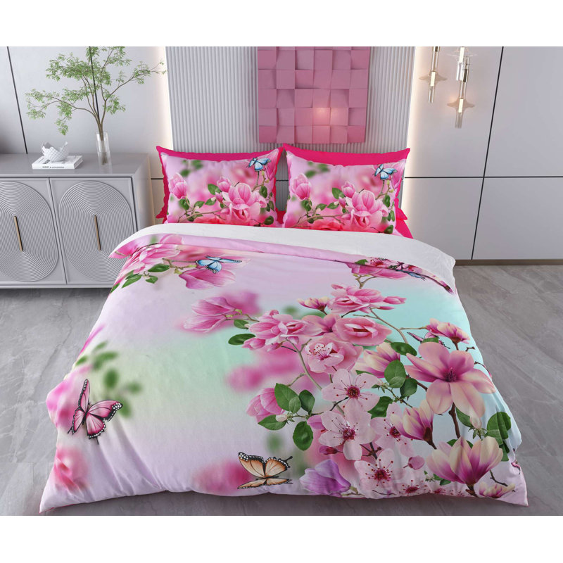 Ensemble de housse de couette, Floral vert / rose / blanc