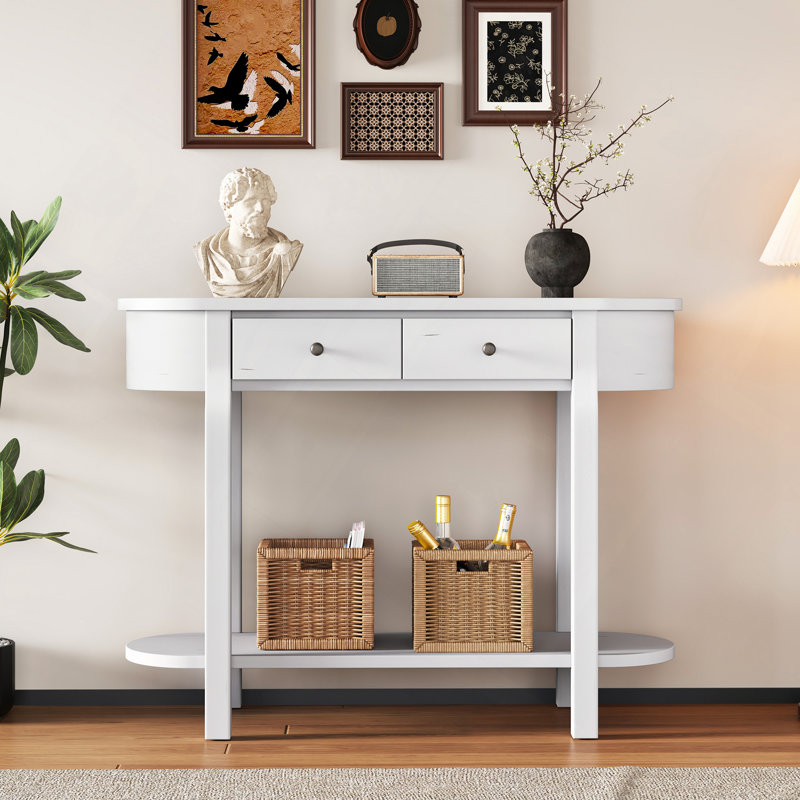 Elegant Retro Console Table With Curved Design And Smooth Glaze For Entryways, Living Rooms And Hallways