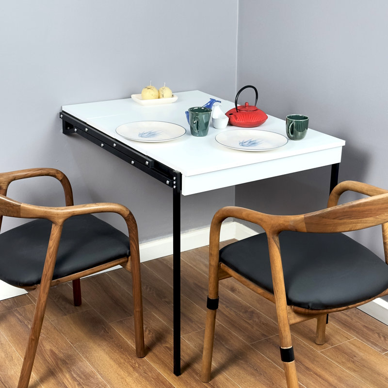 Table murale Murphy avec bibliothèque pliable - Bureau et table de salle à manger industriels peu encombrants, Blanc