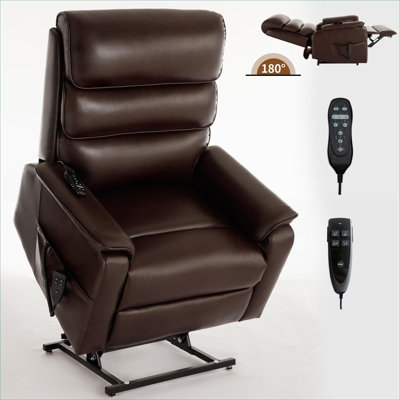  Dual Motor Infinite Position Power Lift Massage Recliner, 350 LBS Capacity, Classic Brown Faux Leather