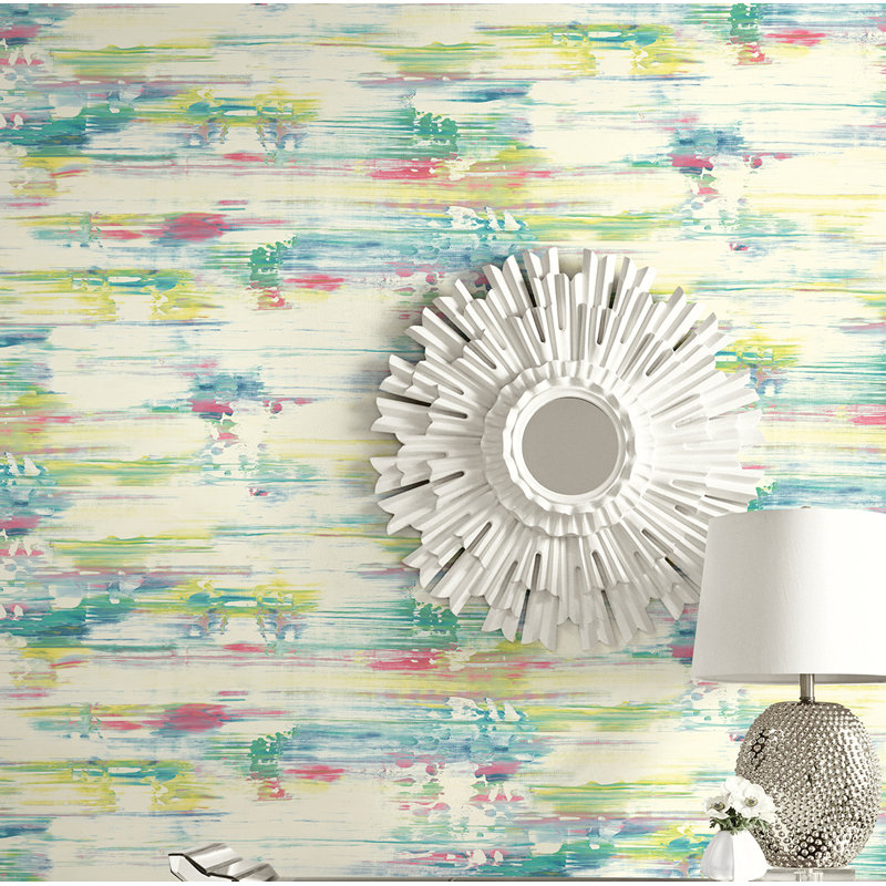 Rouleau de papier peint l 33 pi x l 20,5 po rayures Moriah, Vert lime / bleu sarcelle / rose chaud