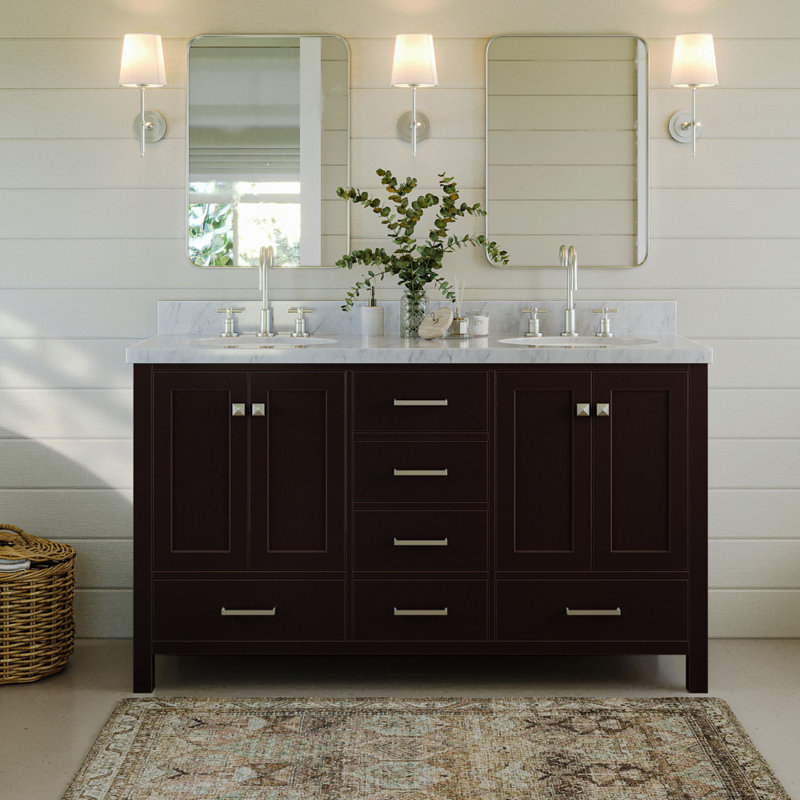 Ensemble de meuble-lavabo double 61 po Amariani, Espresso / nickel brossé