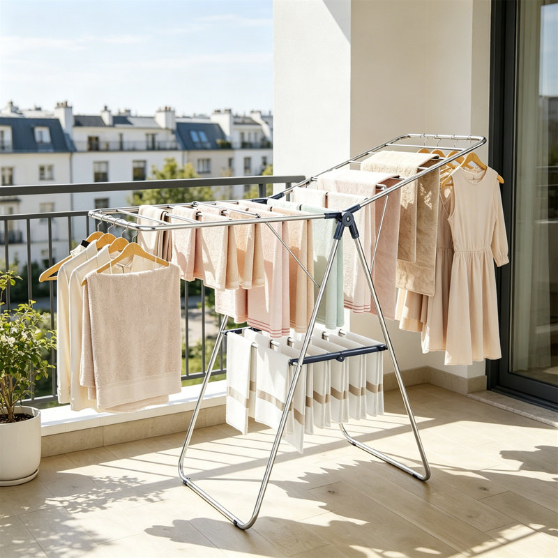 Séchoir à linge pliable à hauteur ajustable, conception en acier inoxydable pour une utilisation intérieure et extérieure