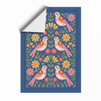 Symmetrical Garden Birds Boho - Framed Print