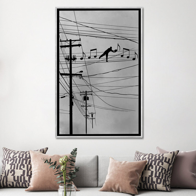 «High Notes» par Rob Dobi - impression d'art graphique, Pas de tapis, Toile avec cadre argenté, H 40 po x l 60 po x 1,5 po