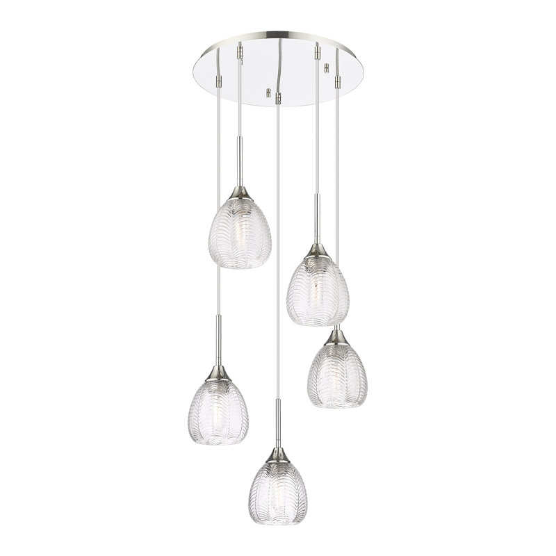 Geramy - 5 Light 19" Cord Hung Multi Pendant - Matte Black Finish, Polished Nickel