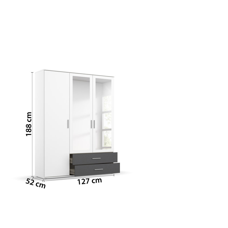 Rasant 3 Door Wardrobe, Alpine White/Metallic Grey, Basic: 3 shelves, 1 clothes rail, 2 drawers