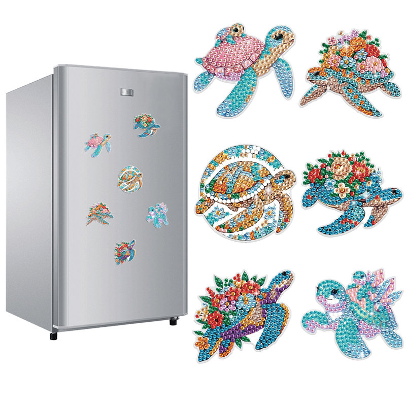 6Pcs 5D Diamond Painting Art Assorted Sea Turtle DIY Diamond Magnets Kit For Beginners Arts And Crafts