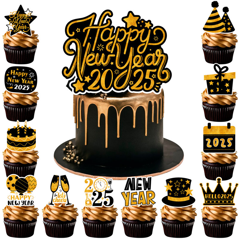 Happy New Year Cake Topper, 13 pièces Happy New Year 2025 Cupcake Toppers