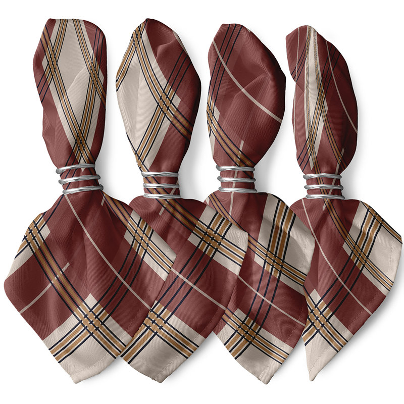 Abbot Polyester Plaid Square Napkin, 18" W x 18" L, Taupe / Rust