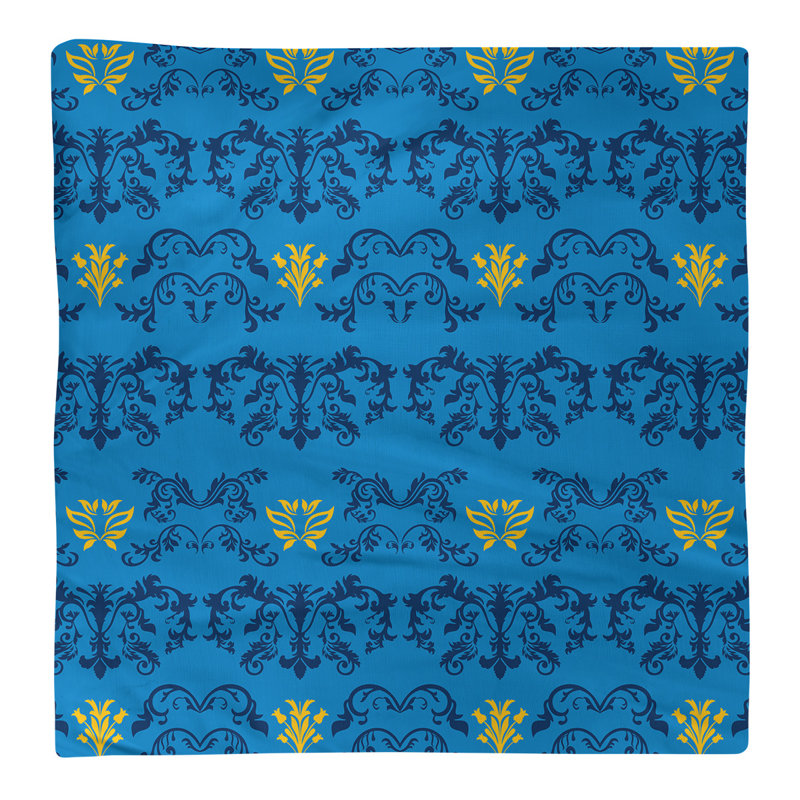 Damask Square Napkin, Navy Blue/Powder Blue/Gold, Cotton, 10" W x 10" L