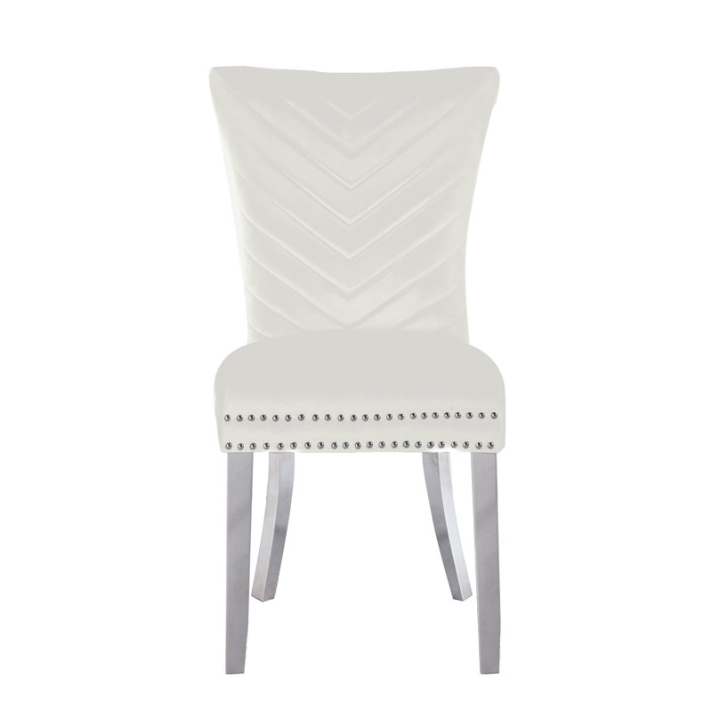 Escalera 20'' H Velvet Upholstered Dining Chair, Beige, Silver