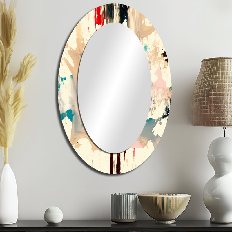 «Dancing Alone Minimal Abstract Paint II», miroir mural ovale blanc, 36 po x 24 po