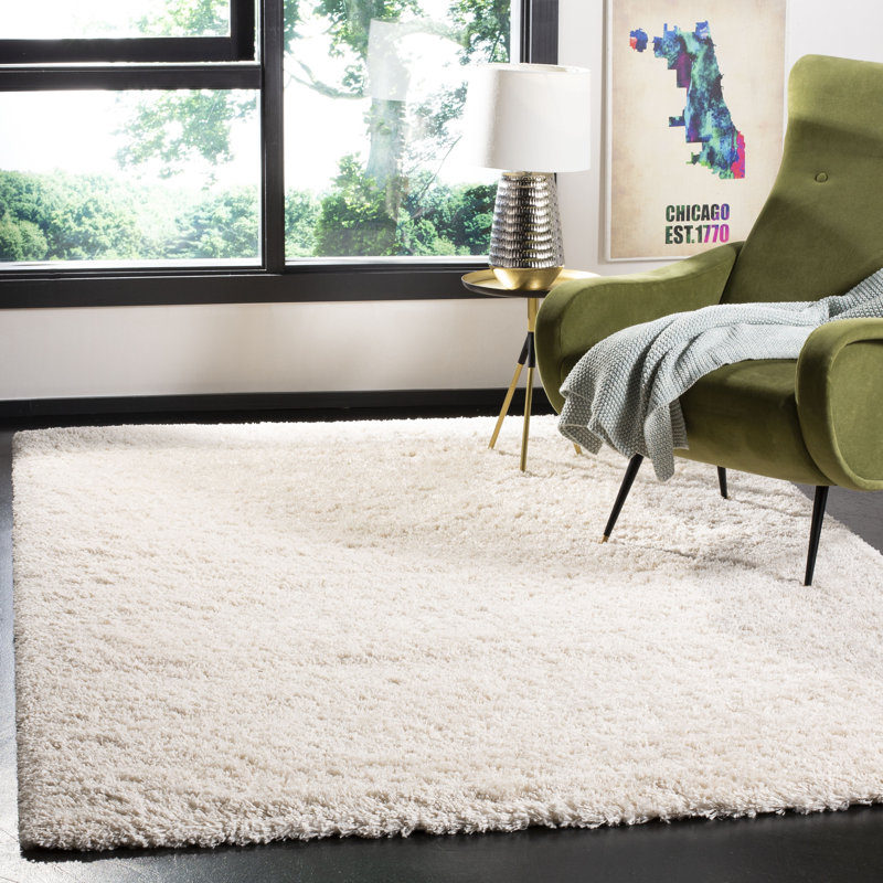 Jedidiah Royal Shag 300 P.P. Tapis de couleur unie beige, Rectangle 5 pi 3 po x 7 pi 6 po