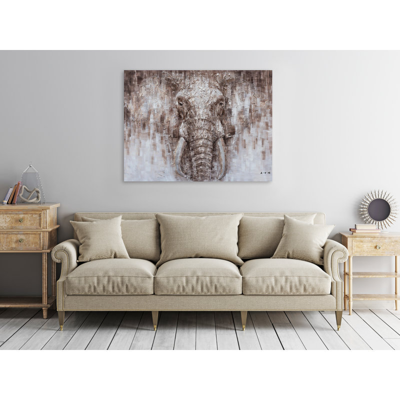 Mystérieux éléphant - peinture sur toile tendue, H 36 po x l 48 po x P 1,5 po