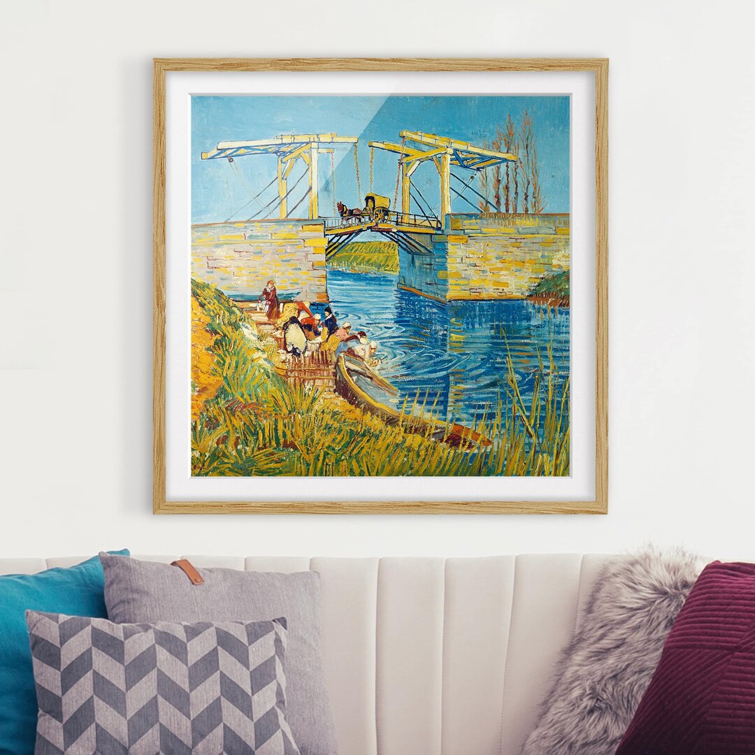 Gerahmtes Papierbild Zugbrücke in Arles von Vincent Van Gogh