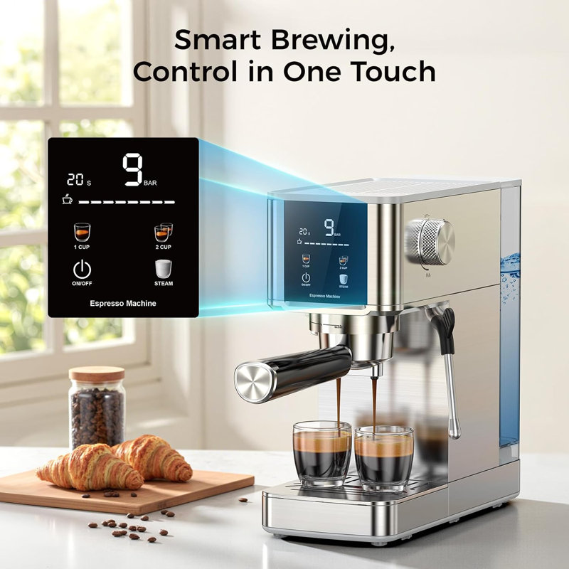 COWSAR 20 Bar Espresso Machine with Capsule and Portafilter Compatibility, Compact Coffee Maker with LED Display and Milk Frother.