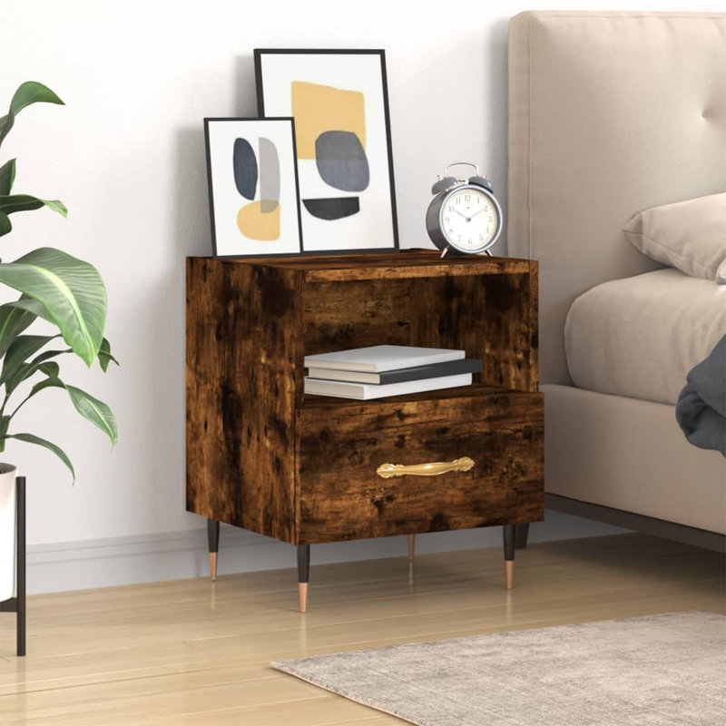 Bojanovice 40cm W Iron Bedside Table, Smoked Oak