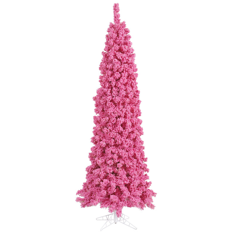Sapin de Noël artificiel floqué rose avec base, H 9 pi x l 43 po, Non pré-éclairé