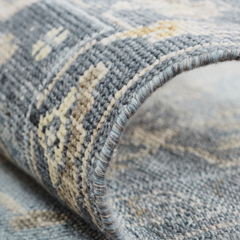 Ambrose Hand Knotted Oriental Area Rug in Blue; Washed Denim, Rectangle 5' x 7'