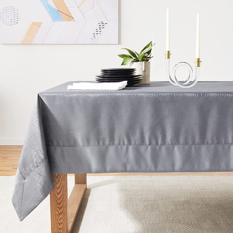 Nellie Luxurious Damask Design Tablecloth, 144" L x 70" W, Gray