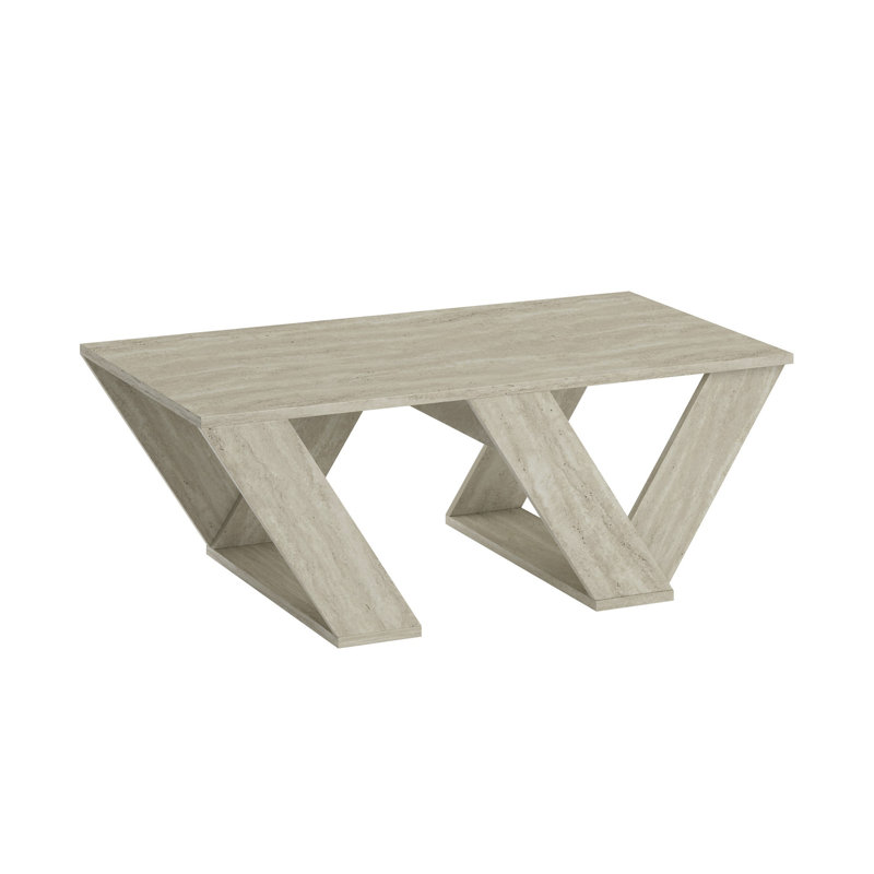 Modern Coffee Table, Travertine Finish, 43.3 x 15.7 x 23.6 Inches | 100% Melamine Coated Particle Board, 0.7 Inches Thick | Stylish Design for Living Room & Lounge Spaces, Durable & Easy to Clean