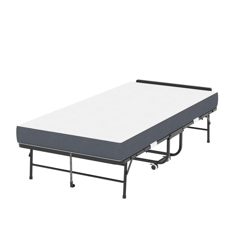 Lit pliant de 75 po x 38 po avec tête de lit réglable, lit escamotable en mousse à mémoire de forme de 5 po pour les personnes de grande taille, lit d'invité portable robuste sur roulettes, lit simple simple à assembler