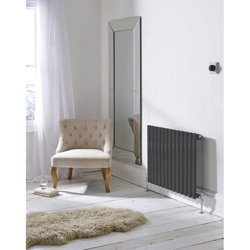 Krysta Vertical Oval Panel Radiators, Grey, 23.6cm H x 21.3cm W x 2.2cm D