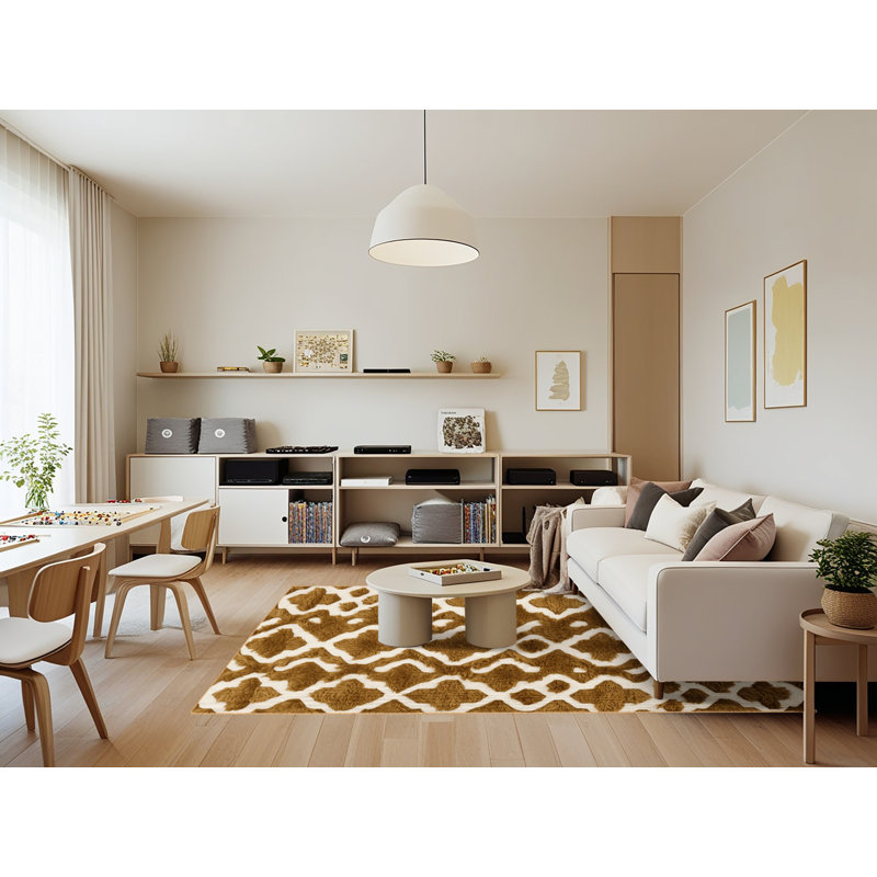 Machine Washable Trellis Brown Area Rug, Rectangle 7' x 9'