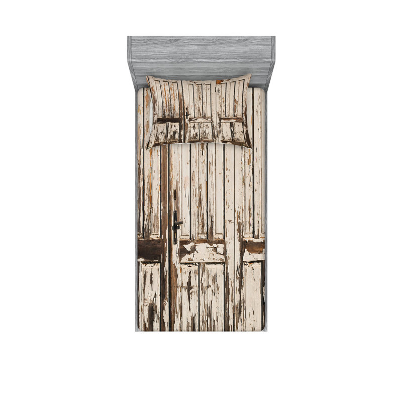 Drap-housse et coussin décoratif Ambesonne, brun et blanc, Ensemble de draps pour lit simple + 5 pièces supp