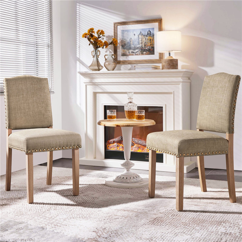 color 50.5cm H Rubberwood Leg Upholstered Side Chair, Khaki