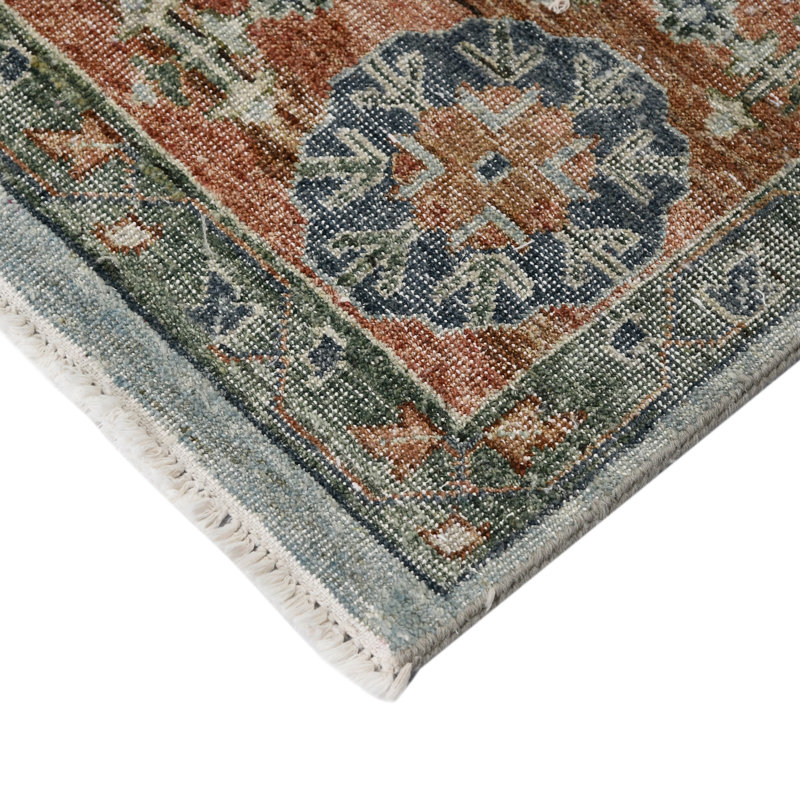 Wool Geometric Area Rug in Blue, Rectangle 2' x 3'