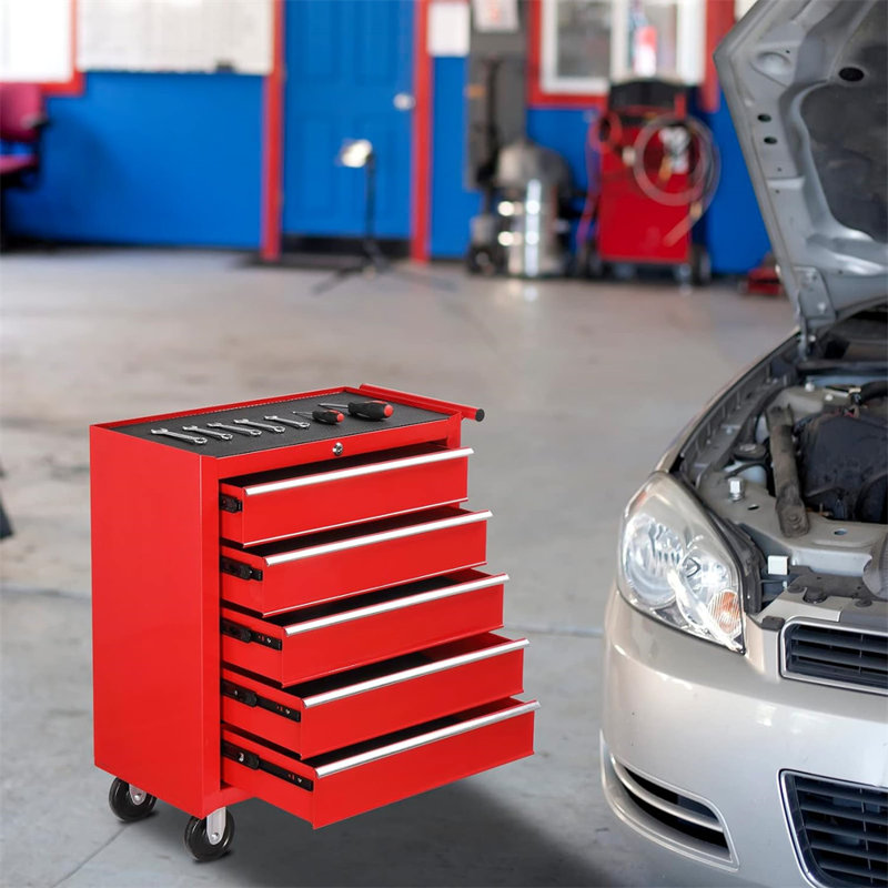 24'' W 5 -Drawer Steel Tool Cabinet with Wheels, Red