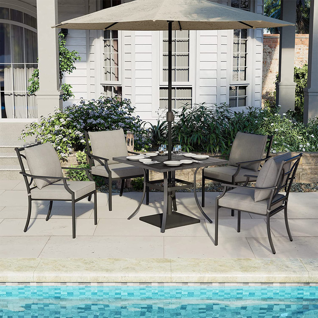 Elieen 4 - Person Metal Patio Dining Set with Square Table , Cushions Included Winston Porter
