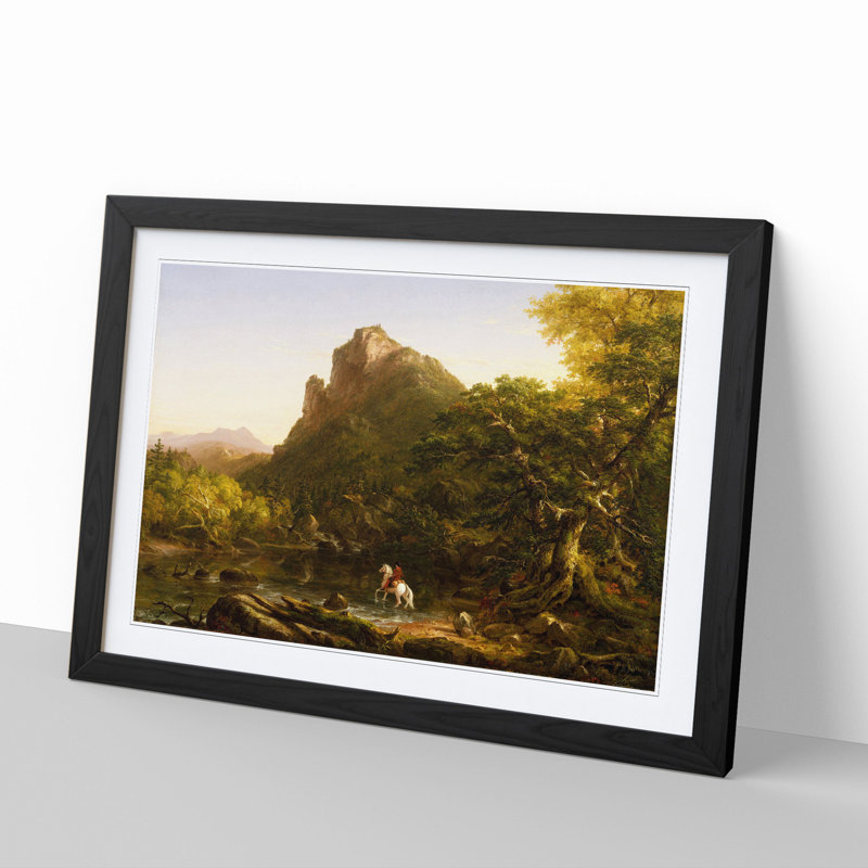 The Mountain Ford by Thomas Cole - Picture Frame Painting, 27cm H x 36cm W x 2cm D, Black Framed