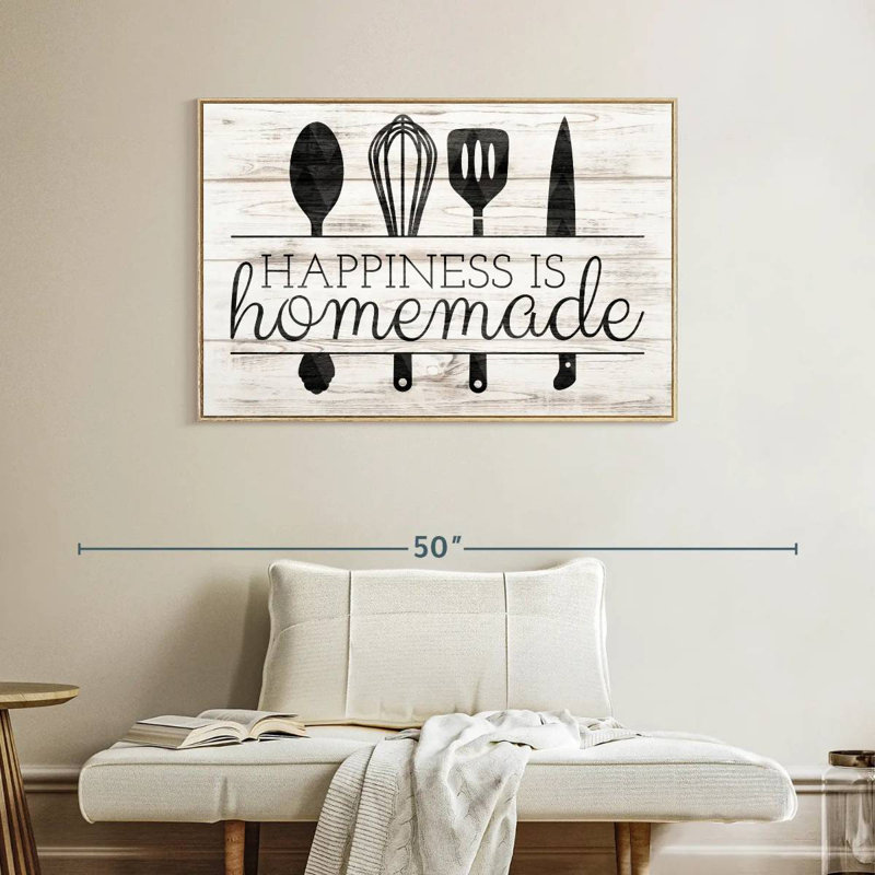 Happiness Is Hommade Kitchen Tools, Cadre flottant en bois naturel, 40 po x 27 po