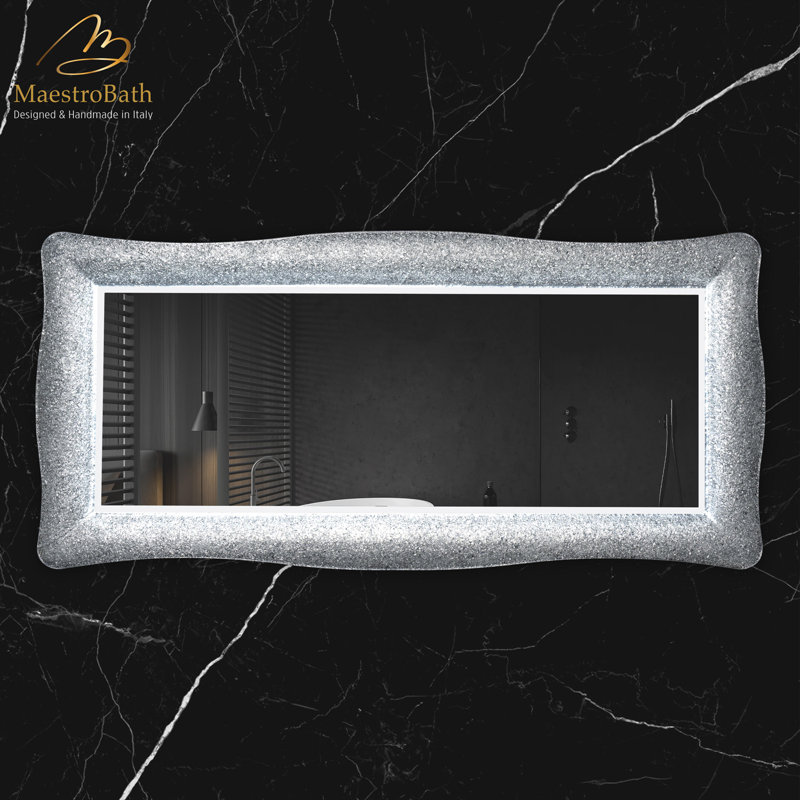 Lea Glass Lighted Mirror, Silver
