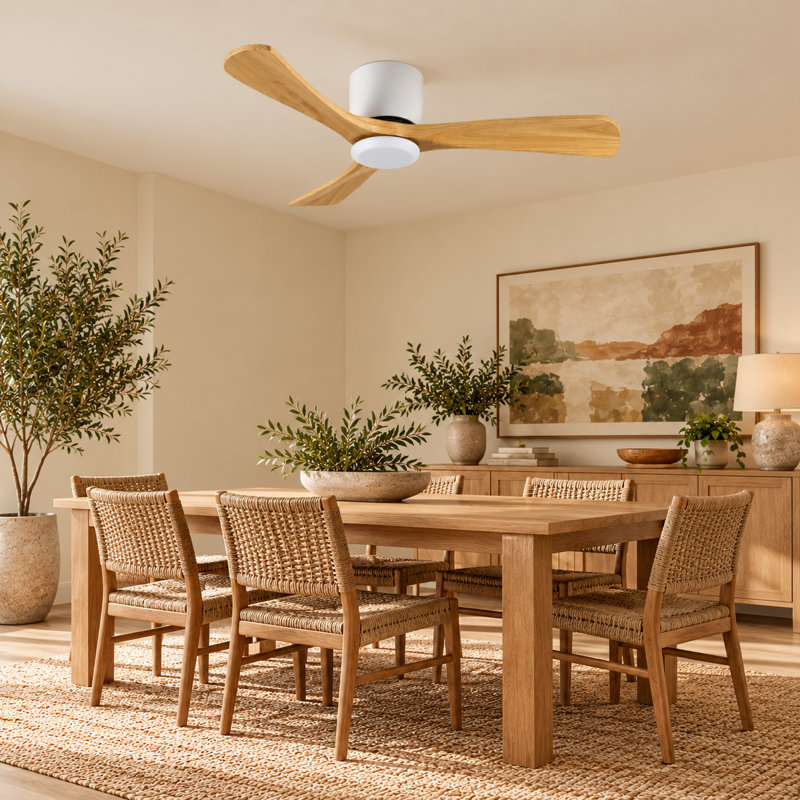 Ventilateur de plafond 52 pouces sans lumière avec télécommande, ventilateur encastré à profil bas sans lumière, moteur CC réversible silencieux avec minuterie
