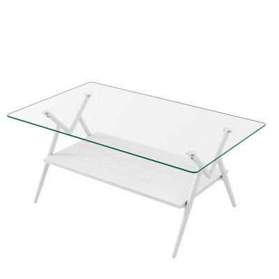 Rectangle Coffee Table with Tempered Glass top and Metal Legs