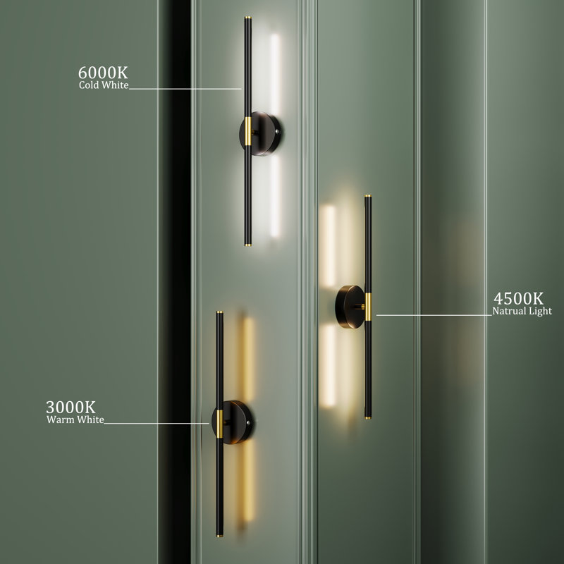 Battery Operated Wall Sconces with Remote Control, 24'' LED Flush Mounted Sconces, Matte Black/Gold