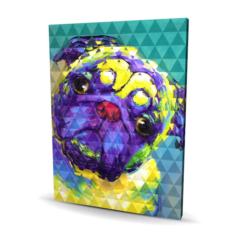 Geometric Curious Pug - Yellow Canvas Home Decor Art