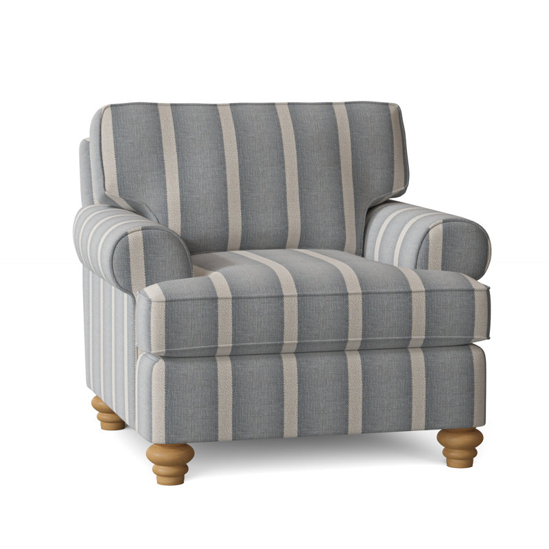Lowell Chair, Havana Finish, Light Blue and White Stripe; 0256-54
