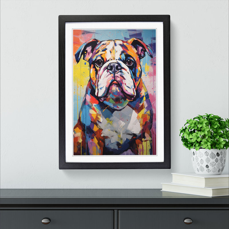 British Bulldog Expressionism - Framed Print, 34cm H x 25cm W x 2cm D, Black Framed