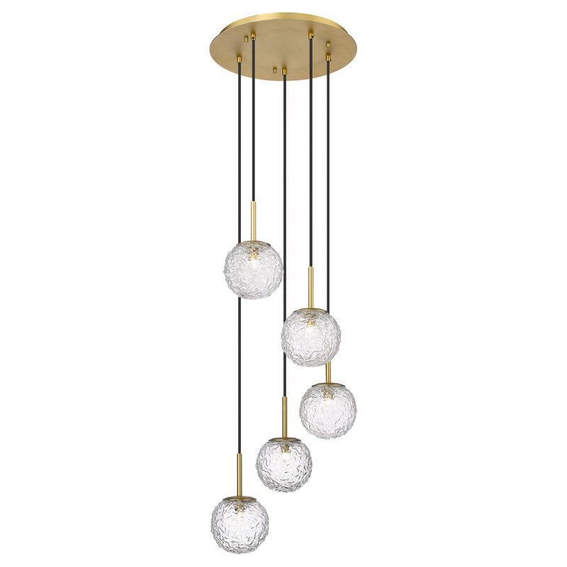 Barrington - Mini-luminaire suspendu à cordon de 5 lumières de 16 po - Ampoule non incluse - Finition noir mat, Laiton brossé