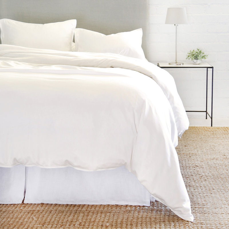 Parker White 100% Cotton 300 TC Modern & Contemporary 3 Piece Duvet Cover Set, Rayon from Bamboo, Ivory