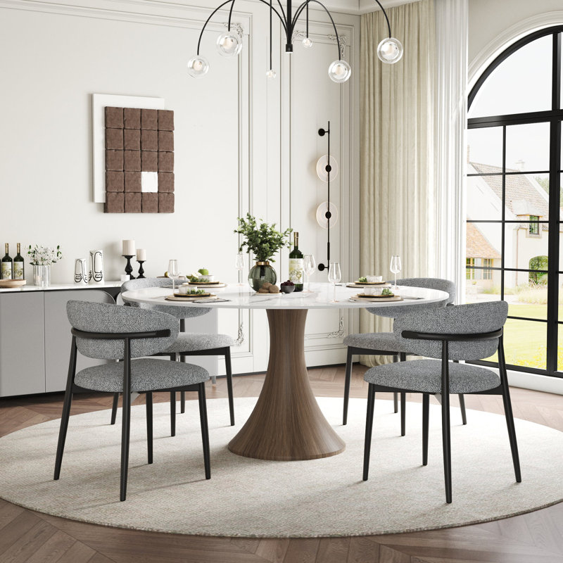 Ensemble de table de salle à manger pour 4 à 8 personnes avec chaises rembourrées grises, 29.52" H x 59" W x 59" D, Snowy